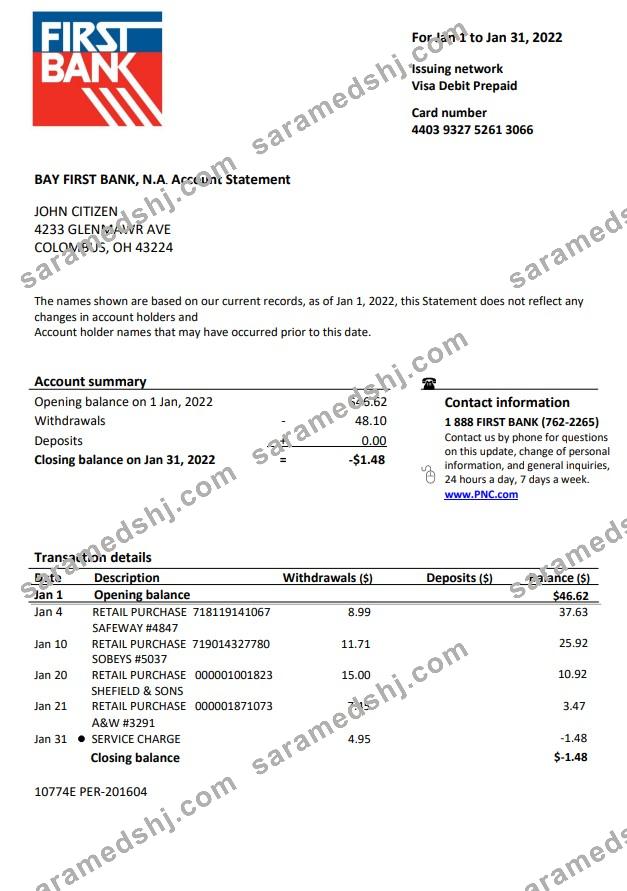USA Bay First bank statement